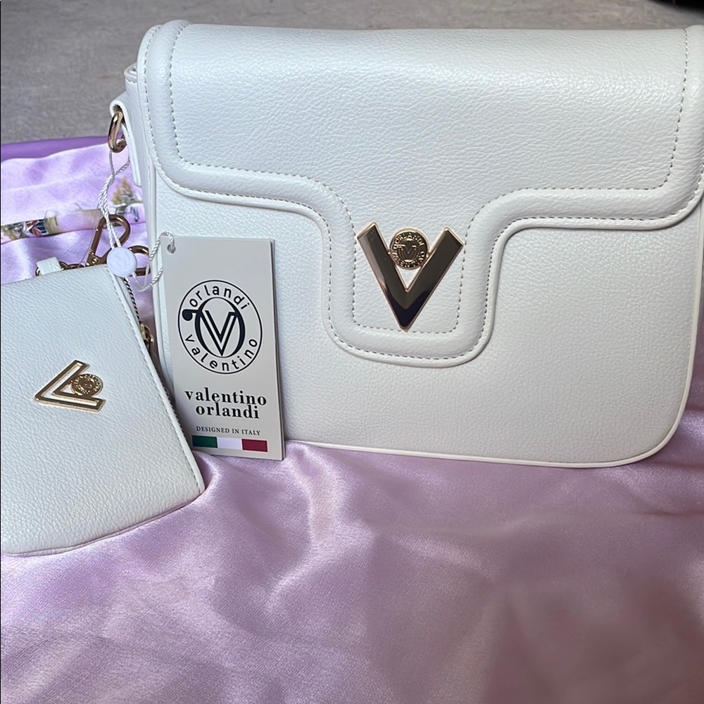 Valentino Orlandi White Textured Leather Crossbody Bag